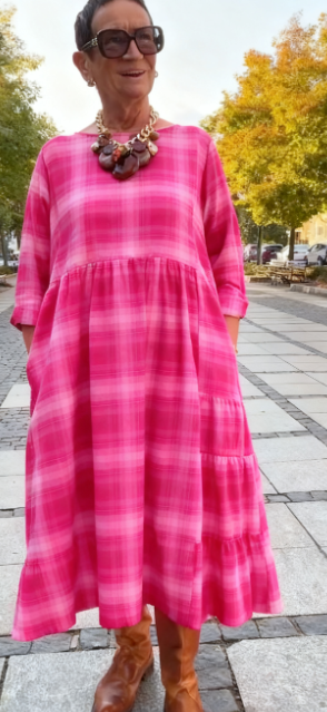 💥🔥👗【S-5XL】Vestido solto xadrez retro com manga a três quartos