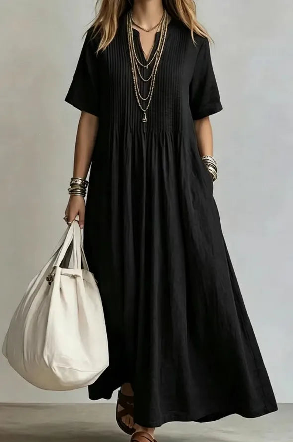 π Vestido casual de corte largo com decote em V para mulher β¨