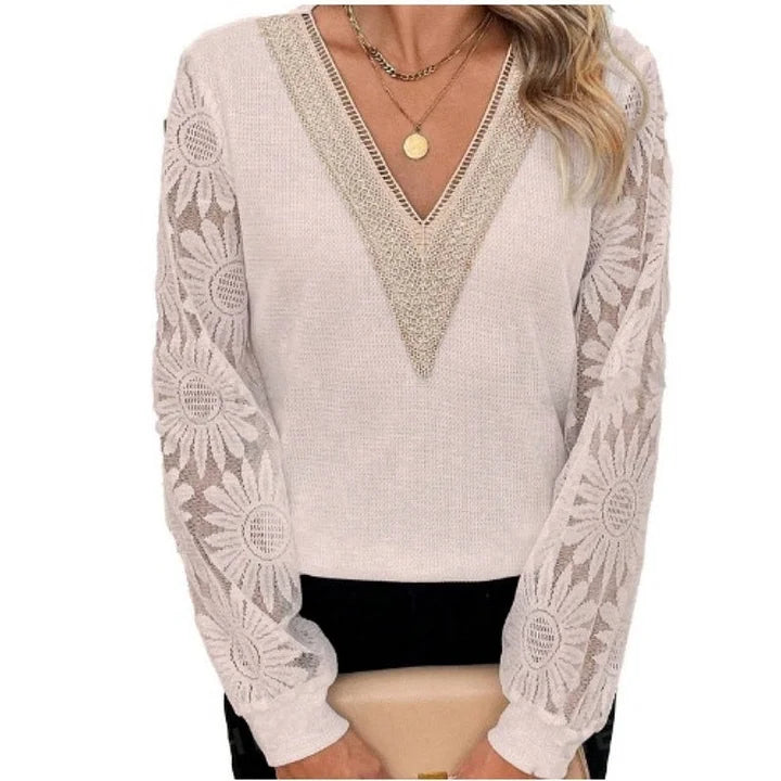 ๐ (S-2XL) ๐ผ Elegante top de renda floral com decote em V