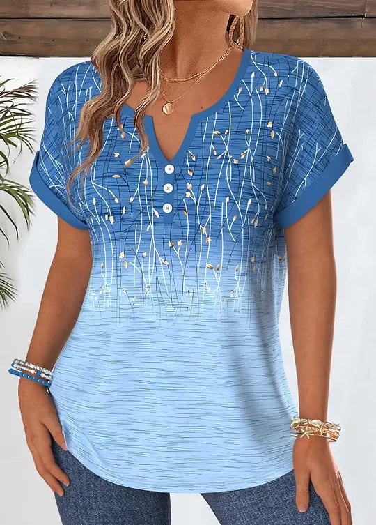 Blusa de mulher estilo boho com mangas flare e decote em V.
