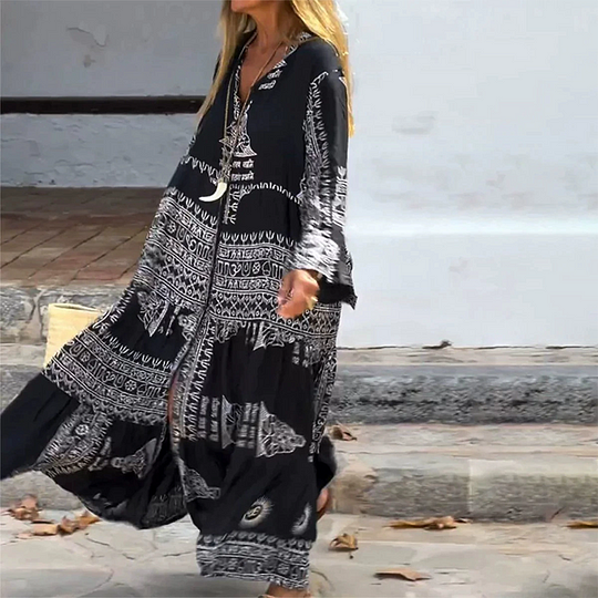 Vestido de menina solto estampado com decote em V