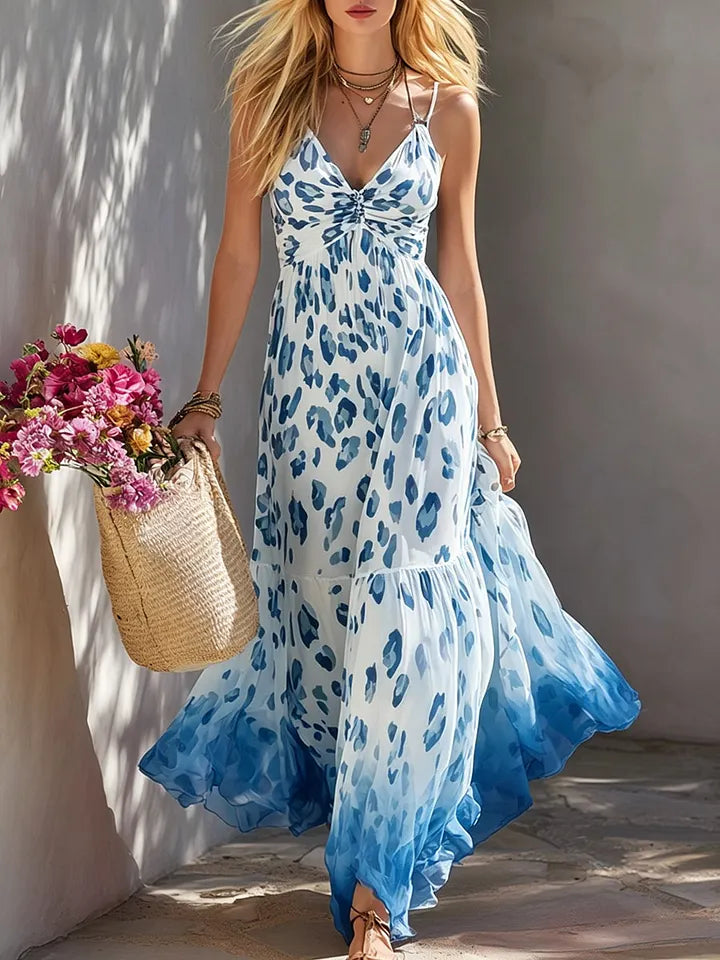 Vestido Feminino Casual e Elegante, Sem Mangas, com Estampado Leopardo