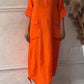 Vestido comprido de senhora em linho e algodão com lapelas