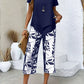 Calças Cropped e Top Estampados para Mulher – Conjunto Casual de Duas Peças