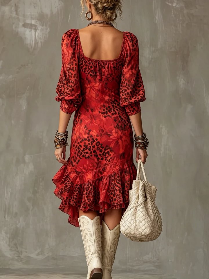 Vestido de Chiffon com Estampado de Onça Elegante