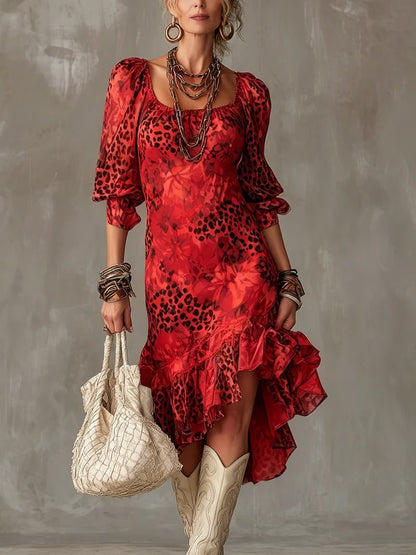 Vestido de Chiffon com Estampado de Onça Elegante