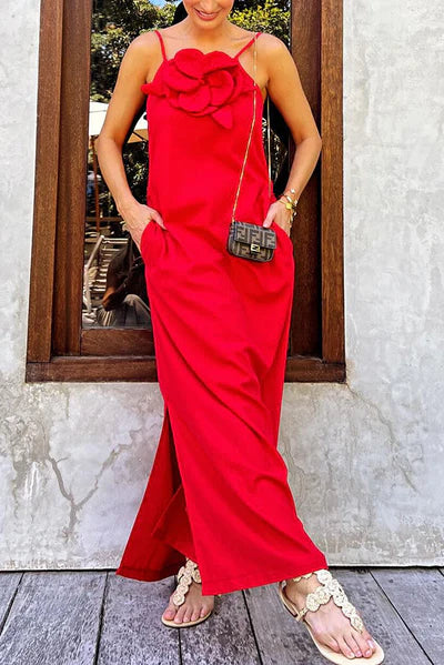 Vestido comprido de linho misto 2025