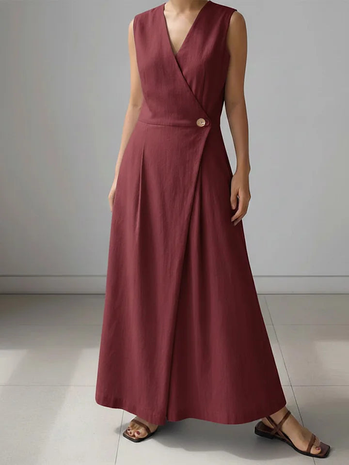 Vestido de mulher de linho casual, solto e sem mangas