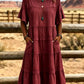 Vestido vintage em algodão e linho com estampado patchwork.