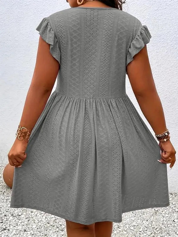 【Plus Size】Vestido Liso com Decote Vazado
