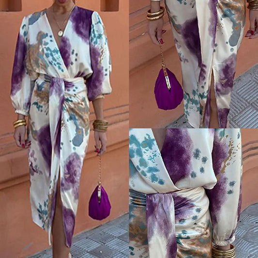 Elegante vestido roxo com decote em V 💜