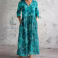 Vestido comprido floral para mulher com decote em V e mangas a três quartos