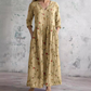 Vestido comprido floral para mulher com decote em V e mangas a três quartos