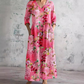 Vestido comprido floral para mulher com decote em V e mangas a três quartos