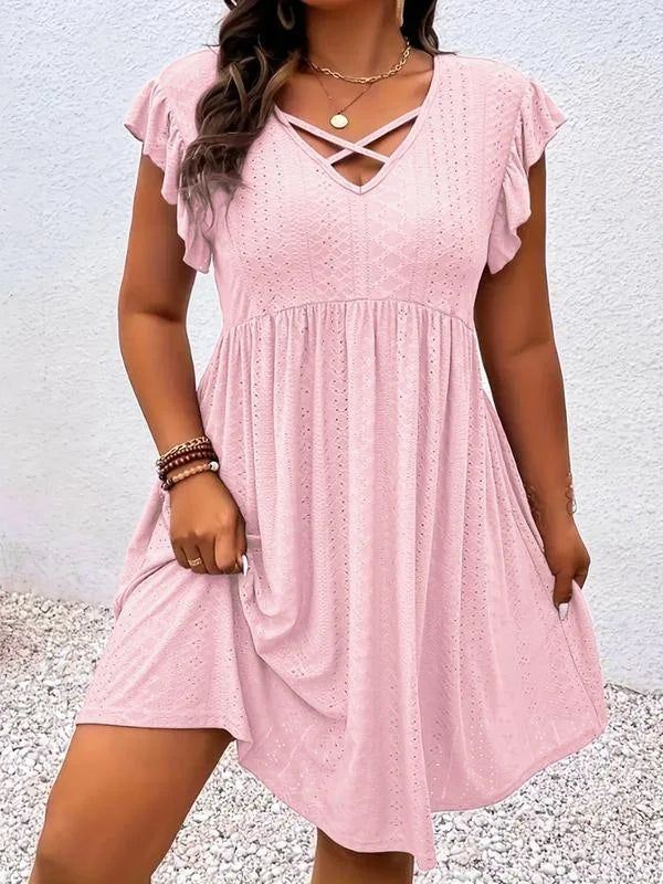 【Plus Size】Vestido Liso com Decote Vazado