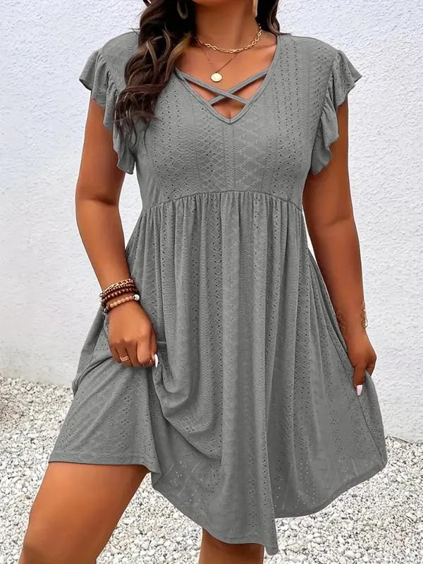 【Plus Size】Vestido Liso com Decote Vazado