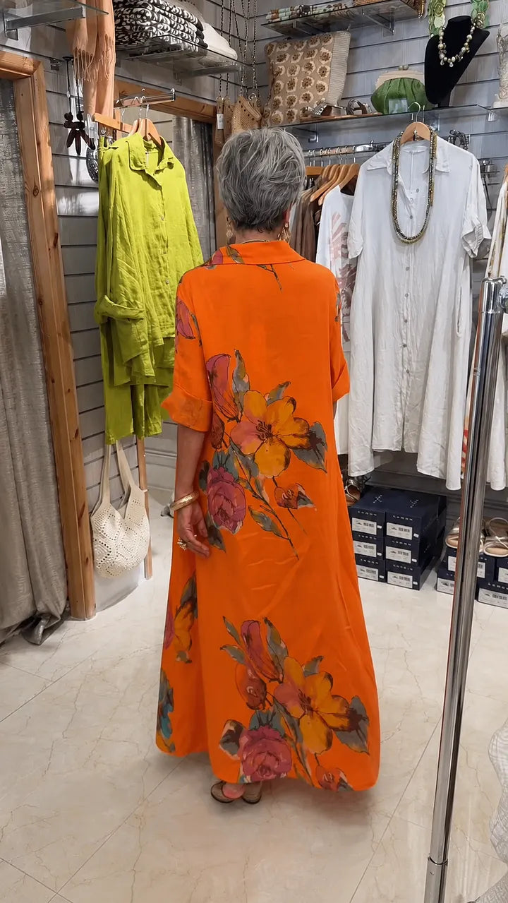 Vestido Chemise Maxi Floral em Aquarela