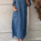 Vestido comprido de senhora em linho e algodão com lapelas