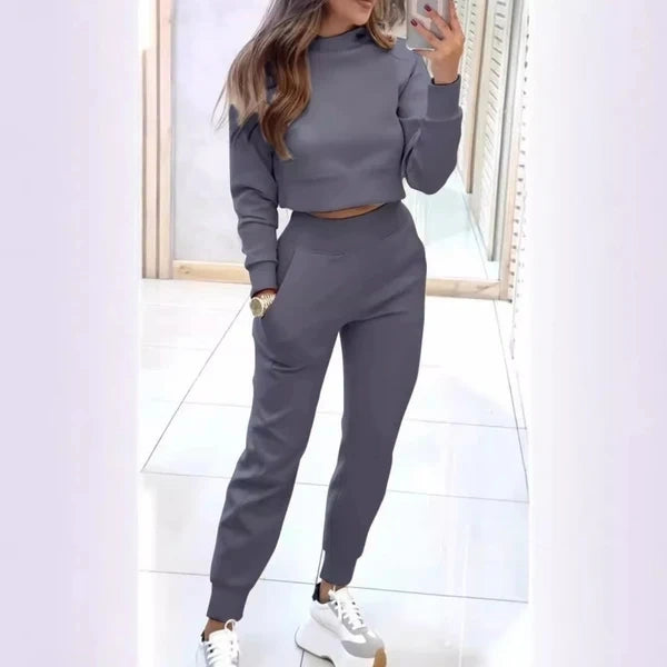 🙋‍♀️T-shirt de mulher e calças de 2 peças com punhos