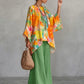 Conjunto de duas peças em algodão e linho com estampado floral retro.