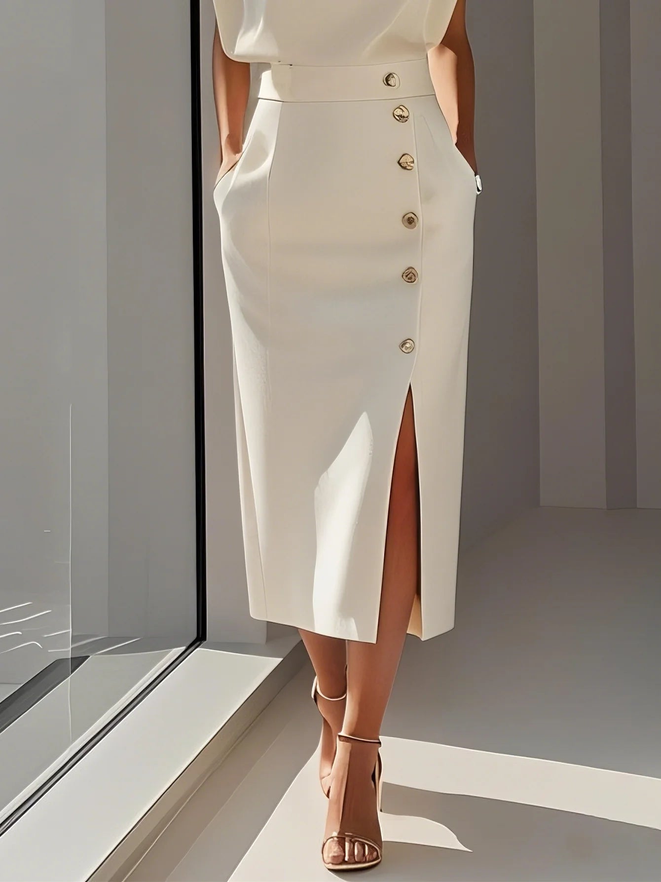 Vestido midi de cor sólida 2025
