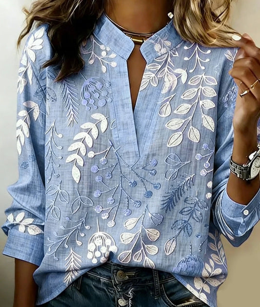 Blusa de mulher minimalista em algodão com decote em V | Blusa macia e respirável para o dia a dia