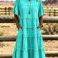Vestido vintage em algodão e linho com estampado patchwork.