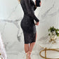 Vestido sexy estreito de lantejoulas com decote aberto