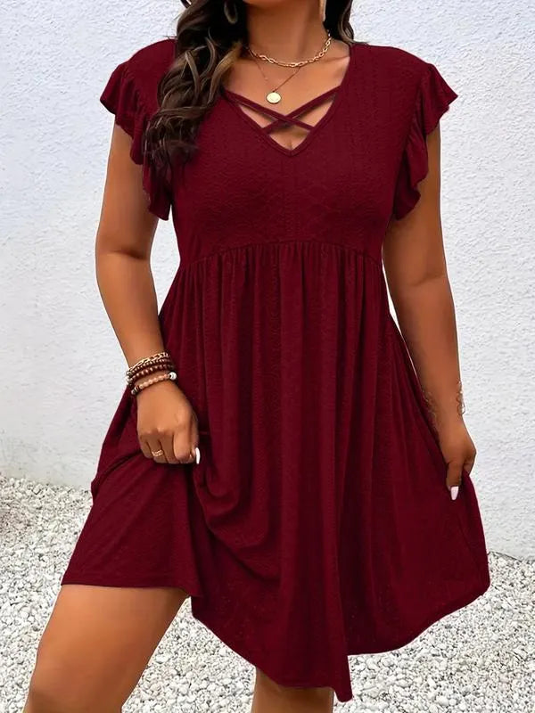 【Plus Size】Vestido Liso com Decote Vazado