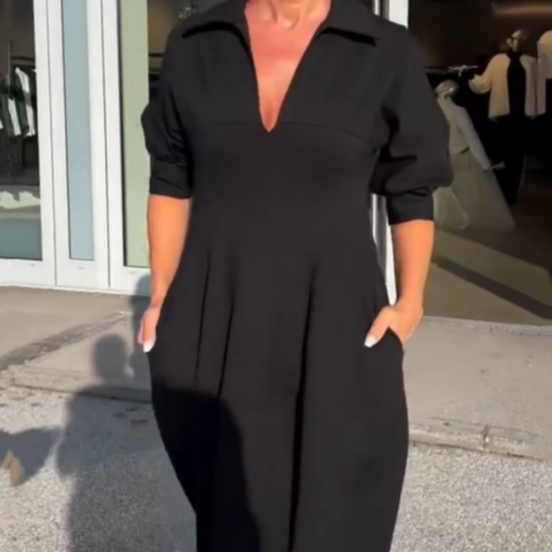 Vestido midi para mulher com decote em V e abas na cintura