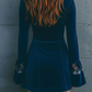 Vestido de veludo azul estilo boémio
