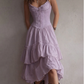 Vestido midi branco retro boho com espartilho em camadas e detalhes em renda.